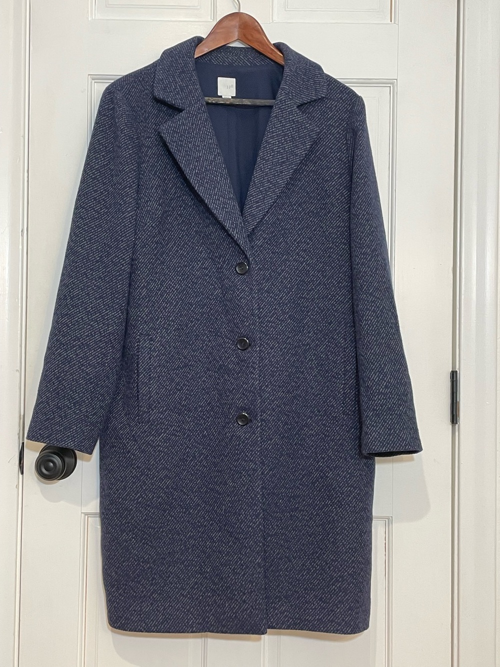 J.Jill Women’s Blue Solid Overcoat Button Front Lined w/ Pockets Mid-Length M